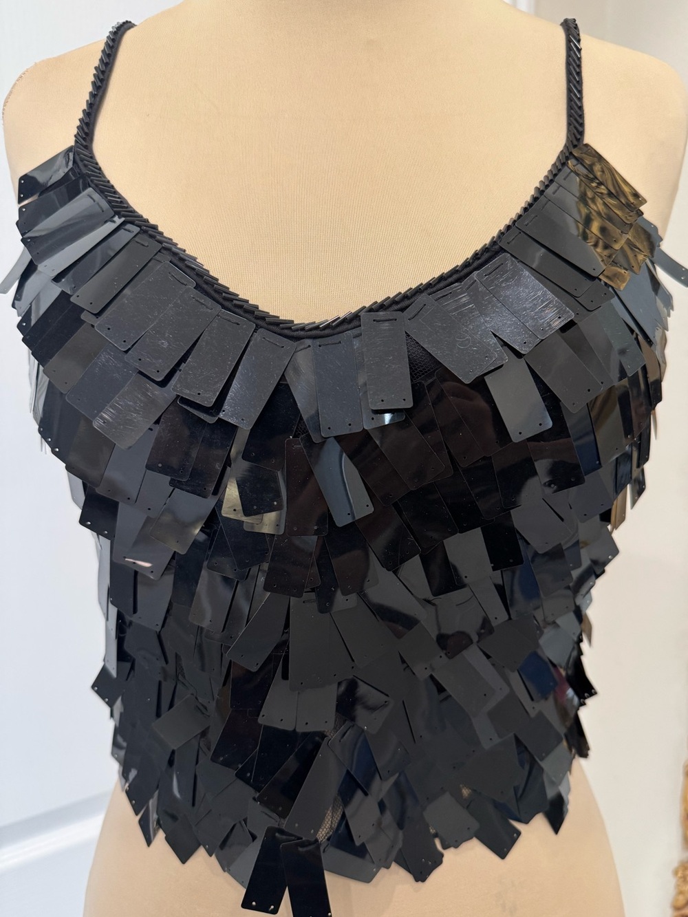 Black Sequin hand beaded Tile Camisole Top - Women